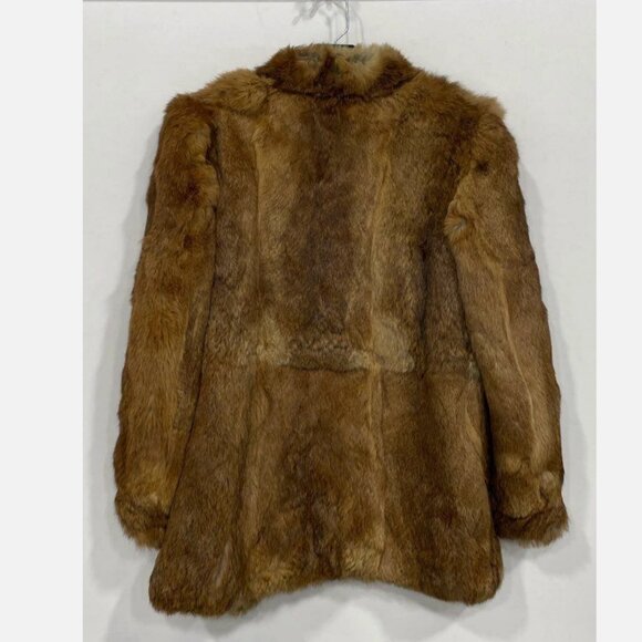 Vintage Real Rabbit Fur Coat Jacket Brown Women S Mobwife Glam Korea Pea Coat - Picture 2 of 5